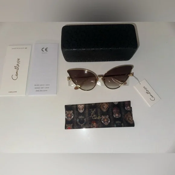 Camilla “Head in the Clouds” brown gold exaggerated boho cat eye sunglasses - Picture 5 of 6